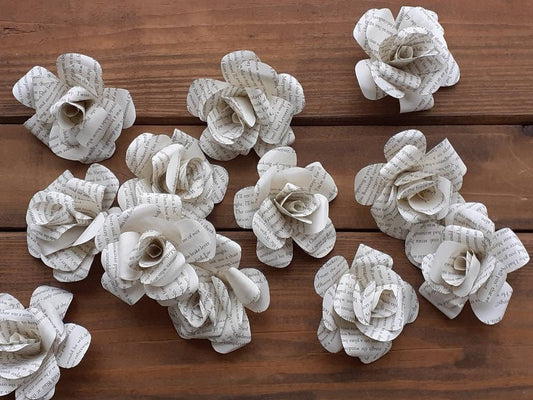 Book Page Flowers for DIY Centerpieces.  (Stemless, Set of 25)