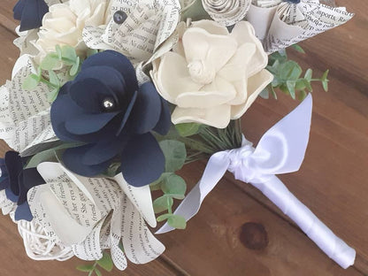 Book Page & Sola Wood Flower Bridal Bouquet: Literary Wedding Decor
