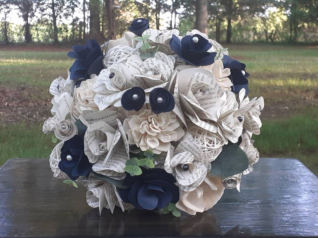 Book Page & Sola Wood Flower Bridal Bouquet: Literary Wedding Decor