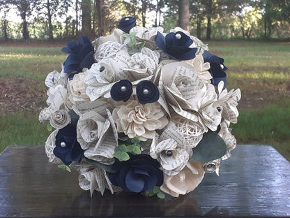 Book Page & Sola Wood Flower Bridal Bouquet: Literary Wedding Decor