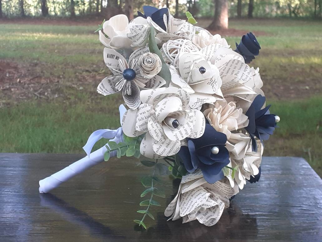 Book Page & Sola Wood Flower Bridal Bouquet: Literary Wedding Decor