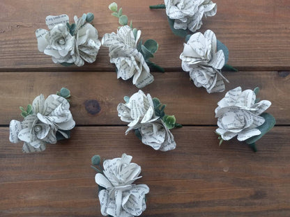 Book Page Flower Boutonniere, Double Bloom Boutonniere, Book Lover Wedding Boutonniere, Literary Wedding, Paper Flower Groom Boutonniere