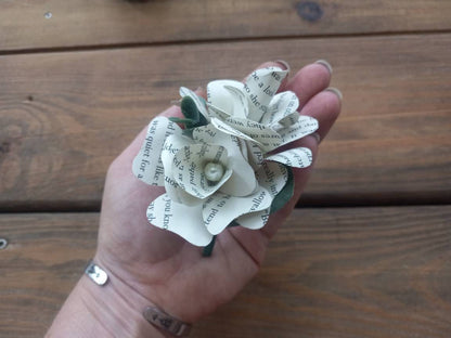 Book Page Flower Boutonniere, Double Bloom Boutonniere, Book Lover Wedding Boutonniere, Literary Wedding, Paper Flower Groom Boutonniere