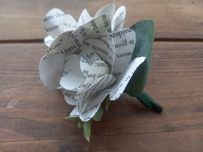 Book Page Flower Boutonniere, Double Bloom Boutonniere, Book Lover Wedding Boutonniere, Literary Wedding, Paper Flower Groom Boutonniere