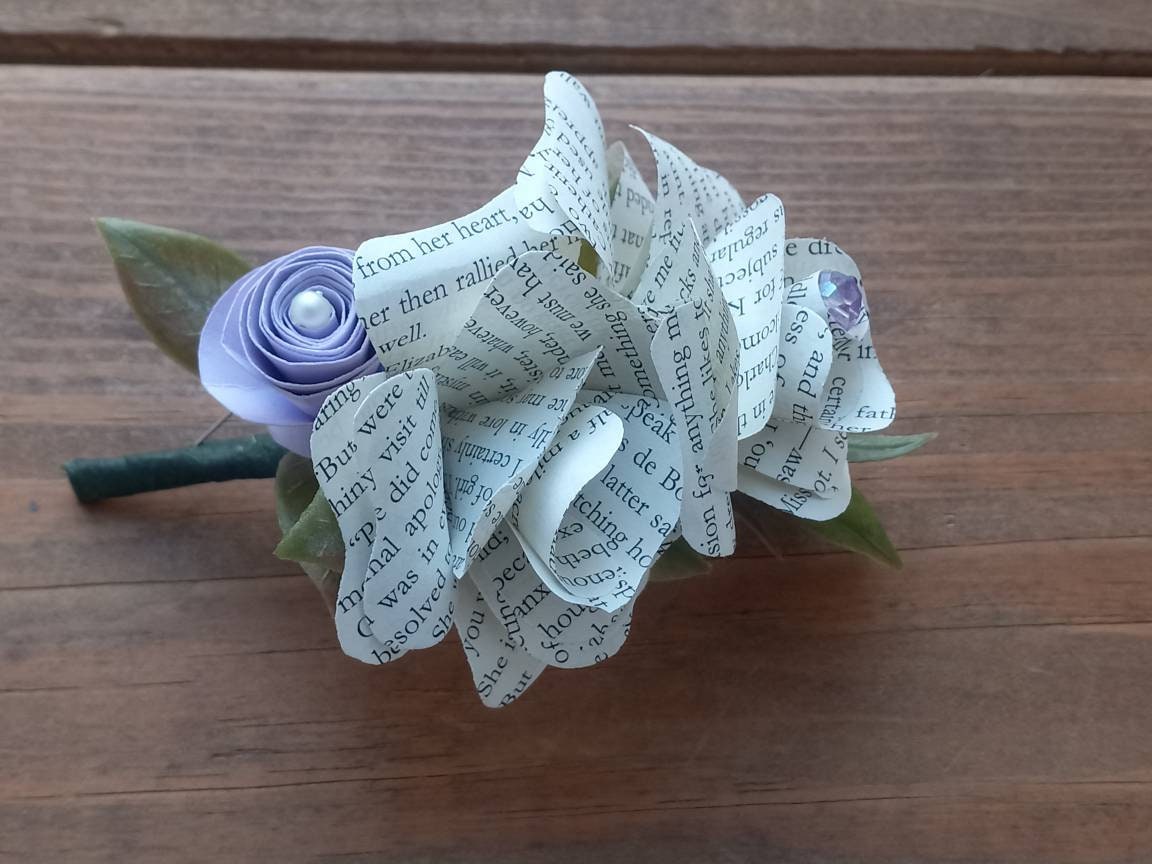 Soft Purple, Lavender, Ivory Bridal Bouquet & Boutonniere, Book and Sola Wood Flower Bridal Bouquet, Romantic Keepsake Wedding Bouquet