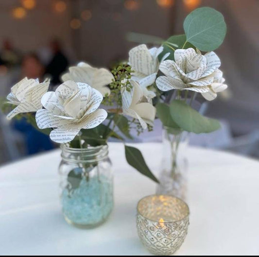 Book Page Flowers for a DIY Centerpiece or Flower Arrangement