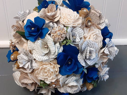 Wedding Bouquet w/ Pride and Prejudice Book Page Flowers, Jane Austen Wedding Theme, Bouquet accented w/ Brooches, Vintage Style Bride