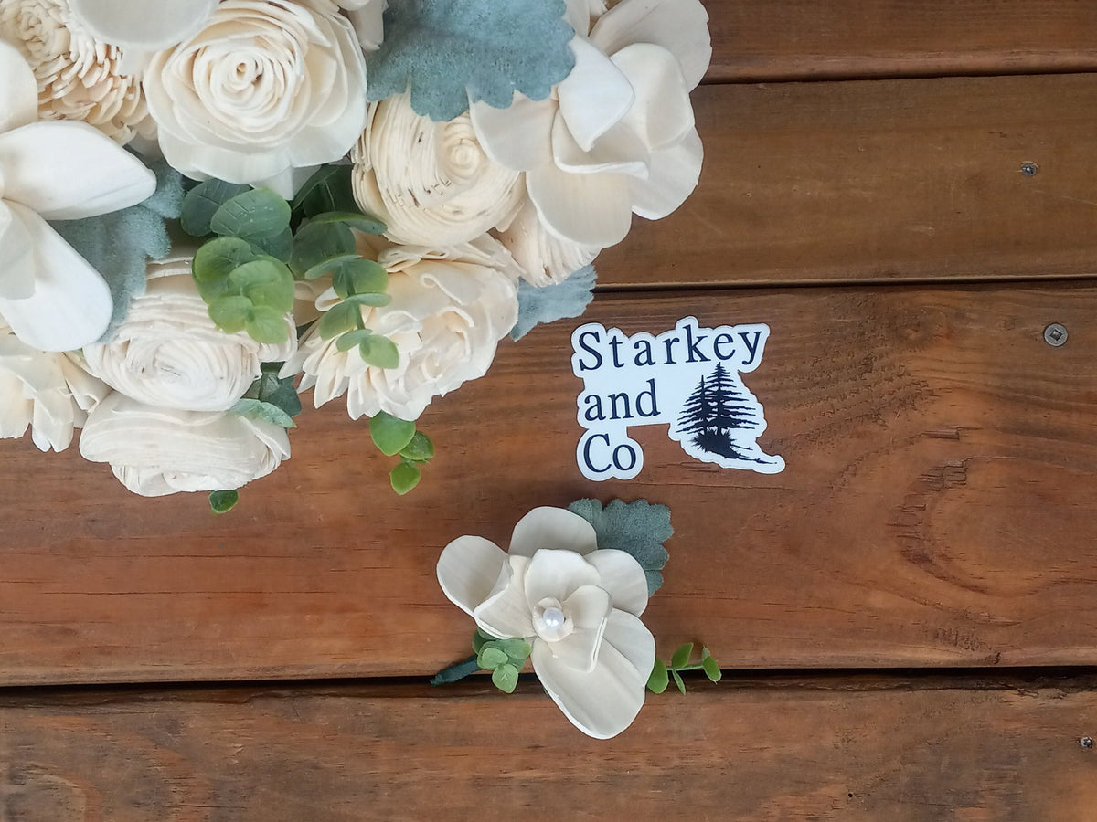 Phalaenopsis Orchid Wedding Bouquet: Sola Wood Flower Bridal Bouquet with Boutonniere
