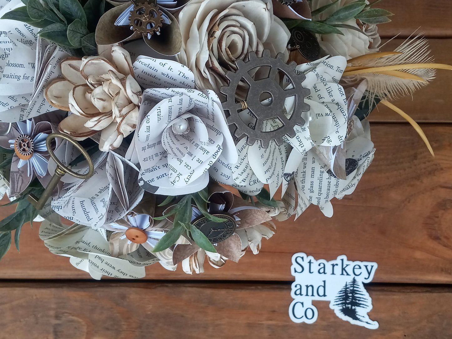 Storybook Theme Steampunk Brides Bouquet with a matching Boutonniere