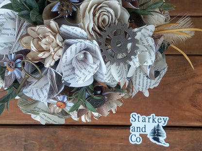 Storybook Theme Steampunk Brides Bouquet with a matching Boutonniere