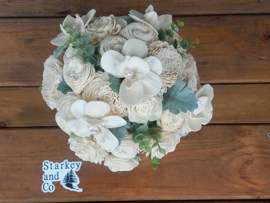 Phalaenopsis Orchid Wedding Bouquet: Sola Wood Flower Bridal Bouquet with Boutonniere