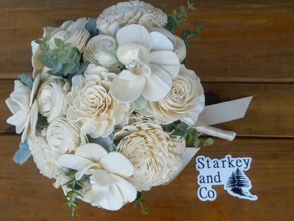 Phalaenopsis Orchid Wedding Bouquet: Sola Wood Flower Bridal Bouquet with Boutonniere