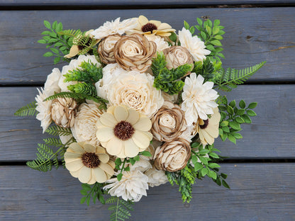 Brewery Inspired Sola Wood Flower Bouquet with Boutonniere. Sola Wood Flower Brides Bouquet and Grooms Boutonniere