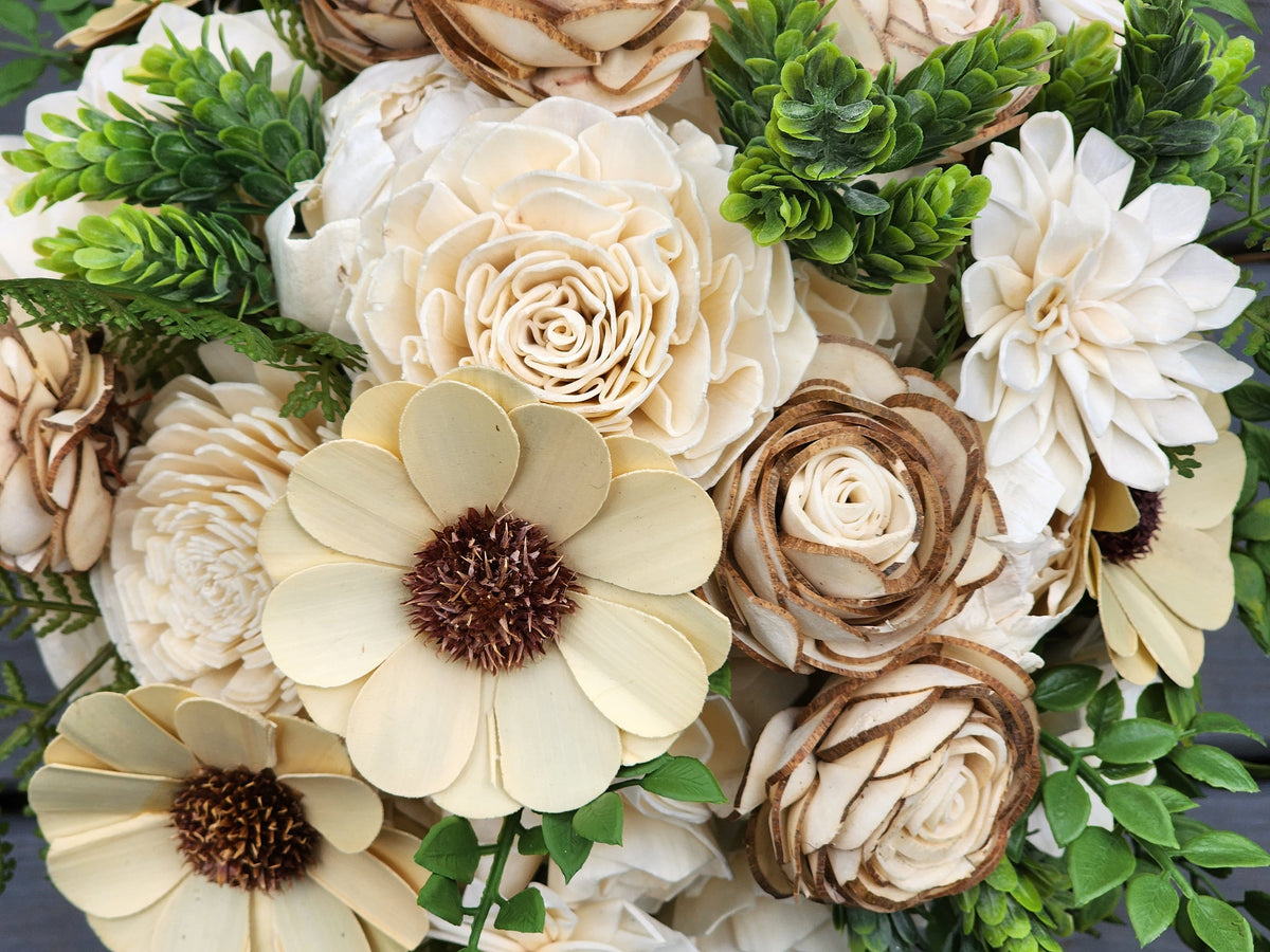 Brewery Inspired Sola Wood Flower Bouquet with Boutonniere. Sola Wood Flower Brides Bouquet and Grooms Boutonniere