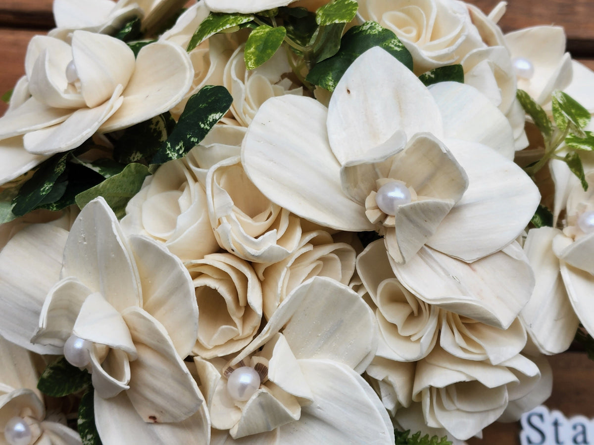 Phalaenopsis Orchid Wedding Bouquet with Boutonniere. Sola Wood Flower Brides Bouquet and Grooms Boutonniere READY TO SHIP