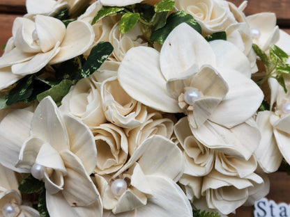 Phalaenopsis Orchid Wedding Bouquet with Boutonniere. Sola Wood Flower Brides Bouquet and Grooms Boutonniere