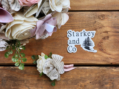 Pink, Blush and Ivory Sola Wood Flower Bridal Bouquet & Boutonniere, Book Page Wedding Flowers, Romantic Keepsake Wedding Bouquet