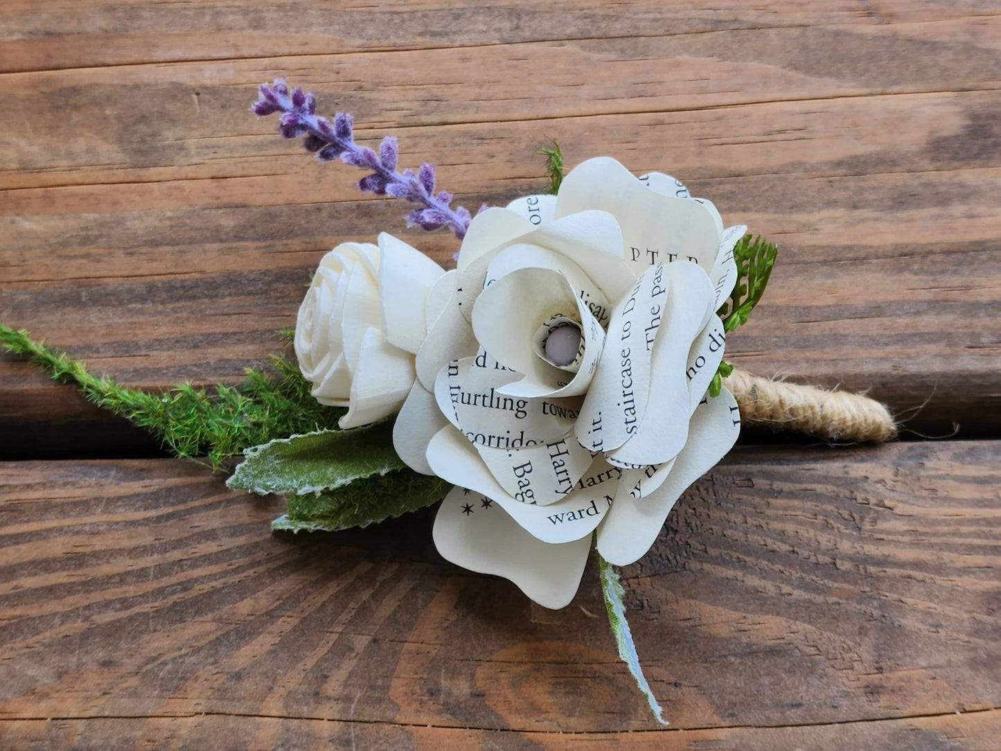 Storybook Wildflower Wedding Bouquet with Boutonniere, Colorful Wood Flower Bridal Bouquet, Fairytale Wedding Flowers, Book Page Flowers