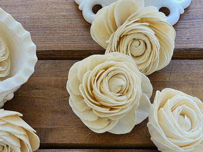 Sola Wood Flowers, 1 Dozen 2.5" Ranunculus Flowers, Ivory Wood Flowers, DIY Wedding Flowers, Bouquet Supplies, Floral Craft Supplies