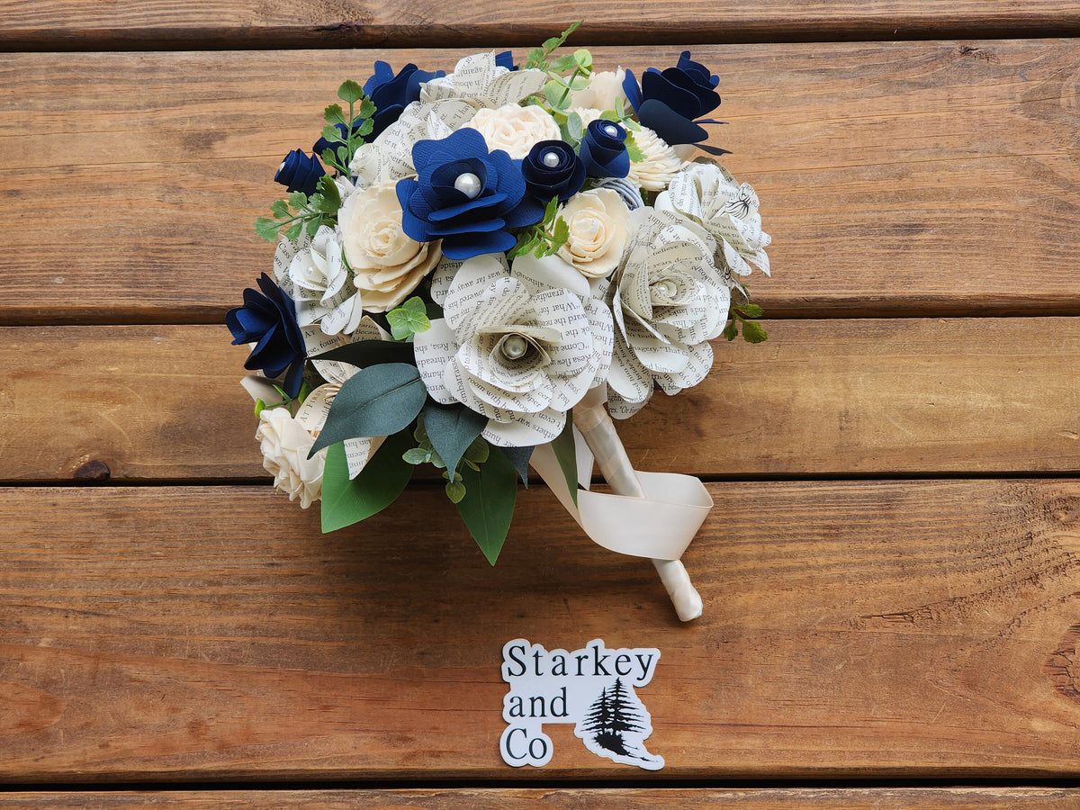 Book Page & Sola Wood Flower Bridal Bouquet: Literary Wedding Decor