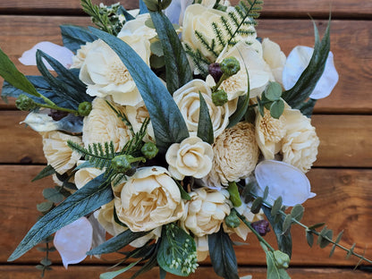Ivory Sola Wood Flower Wedding Bouquet with Boutonniere
