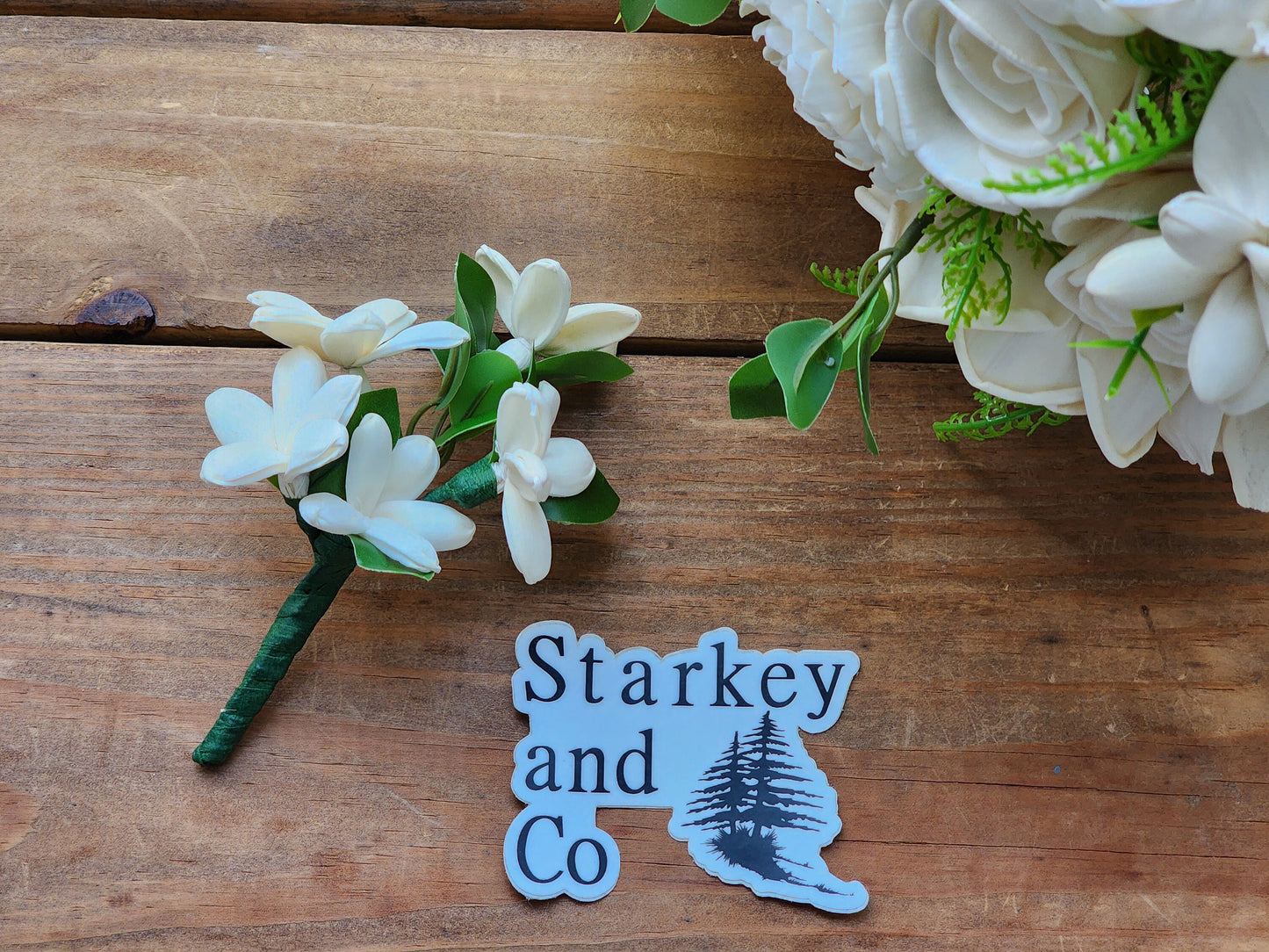 Sola Wood Flower Wedding Bouquet with Boutonniere: Keepsake Bridal Flowers