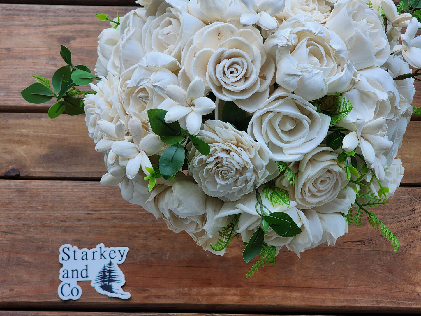 Sola Wood Flower Wedding Bouquet with Boutonniere: Keepsake Bridal Flowers