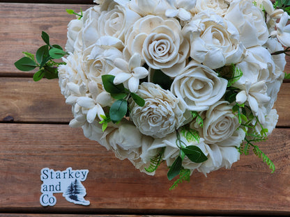 Sola Wood Flower Wedding Bouquet with Boutonniere: Keepsake Bridal Flowers
