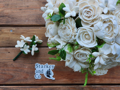 Sola Wood Flower Wedding Bouquet with Boutonniere: Keepsake Bridal Flowers