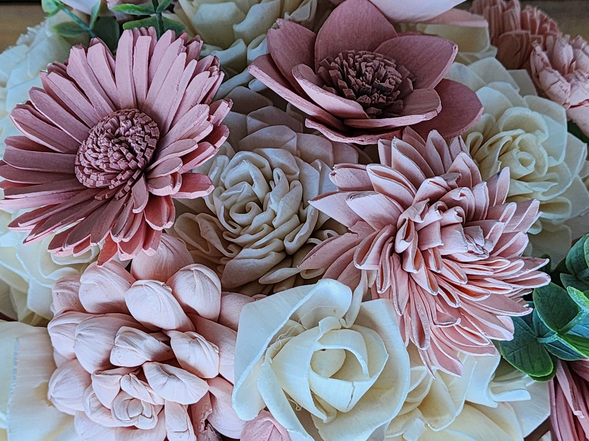 Ivory & Pink Sola Wood Flower Wedding Bouquet with Boutonniere