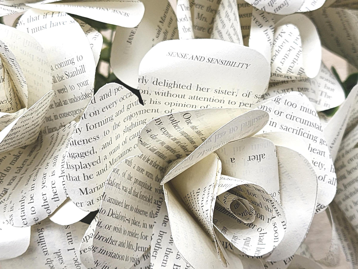 Jane Austen's Sense and Sensibility Book Roses, Book Page Flowers, Handmade Paper Roses, Literary Gift, Classic Literature, Book Lover Decor
