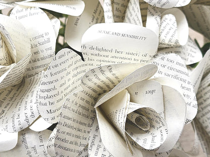 Jane Austen's Sense and Sensibility Book Roses, Book Page Flowers, Handmade Paper Roses, Literary Gift, Classic Literature, Book Lover Decor