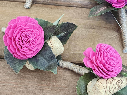 Winery Inspired Boutonniere for Groom or Groomsmen, Sola Wood Flower Boutonniere with Wine Cork