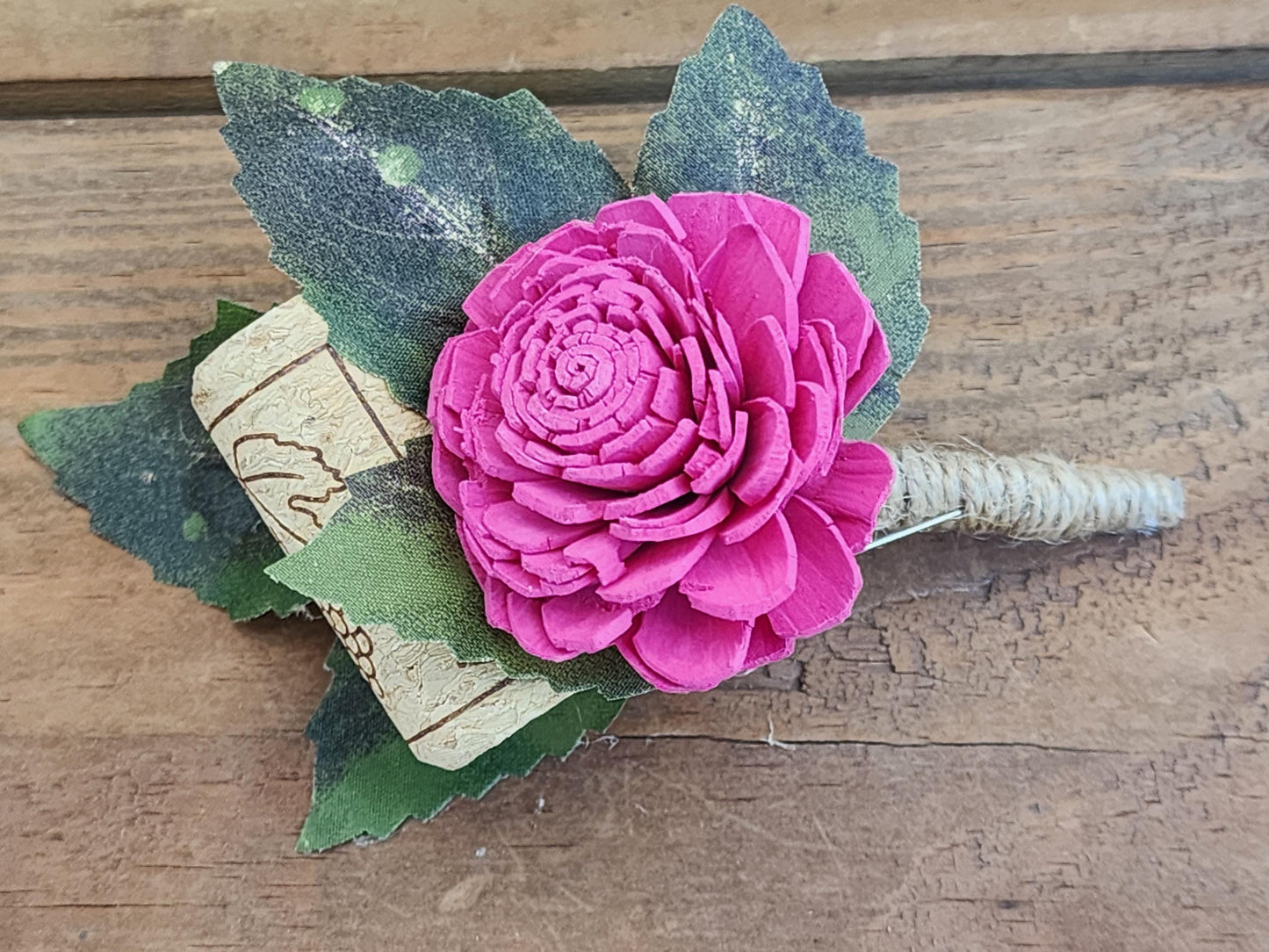 Winery Inspired Boutonniere for Groom or Groomsmen, Sola Wood Flower Boutonniere with Wine Cork