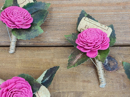 Winery Inspired Boutonniere for Groom or Groomsmen, Sola Wood Flower Boutonniere with Wine Cork