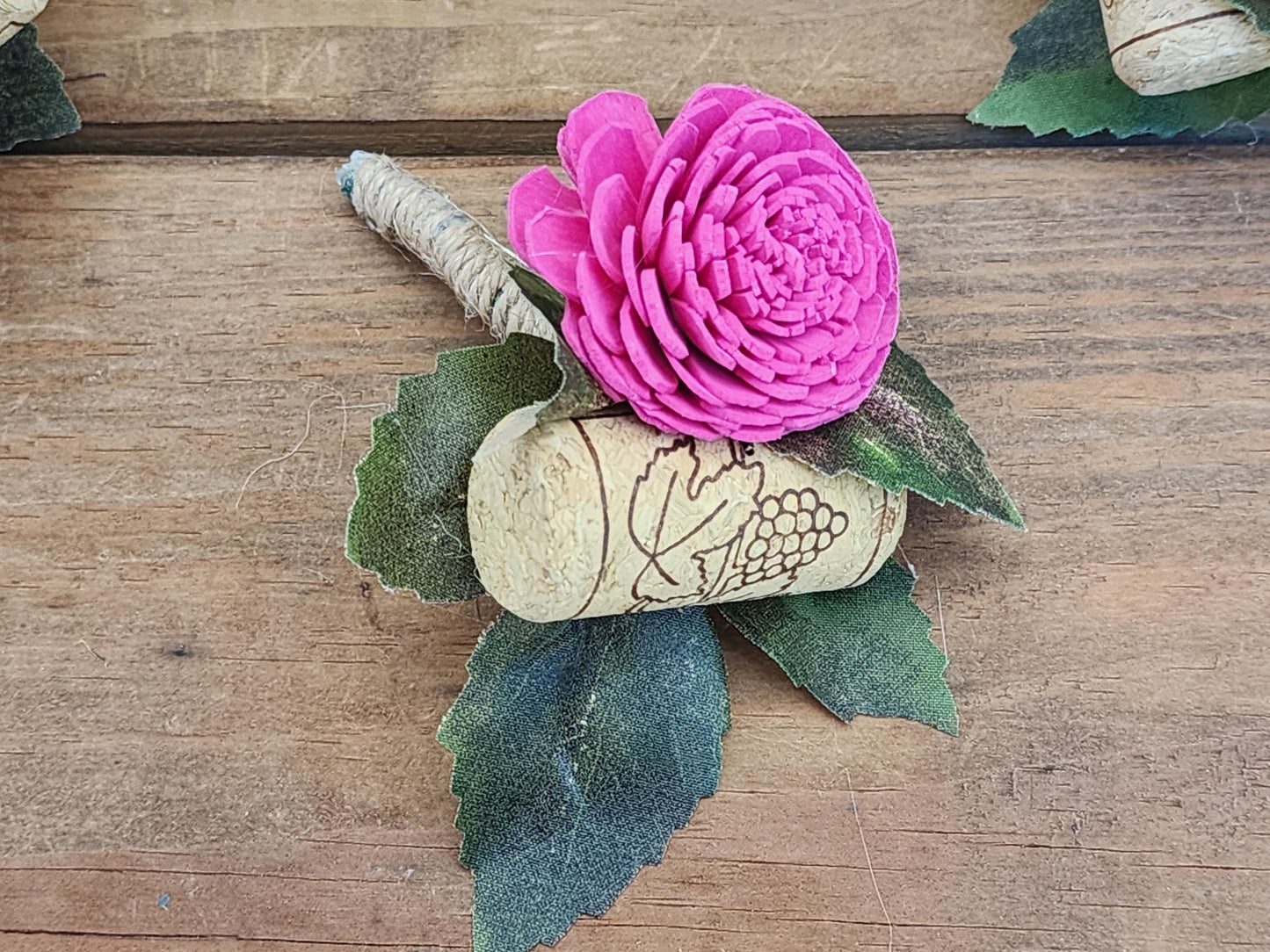 Winery Inspired Boutonniere for Groom or Groomsmen, Sola Wood Flower Boutonniere with Wine Cork