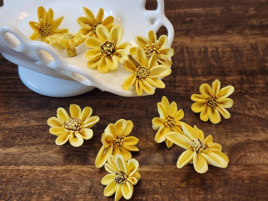 Sola Wood Flowers, 1 Dozen 1.5" Hand-dyed Yellow Mini Sunflowers, DIY Weddings, Bouquet Supplies, Floral Craft Supplies, DIY Centerpieces