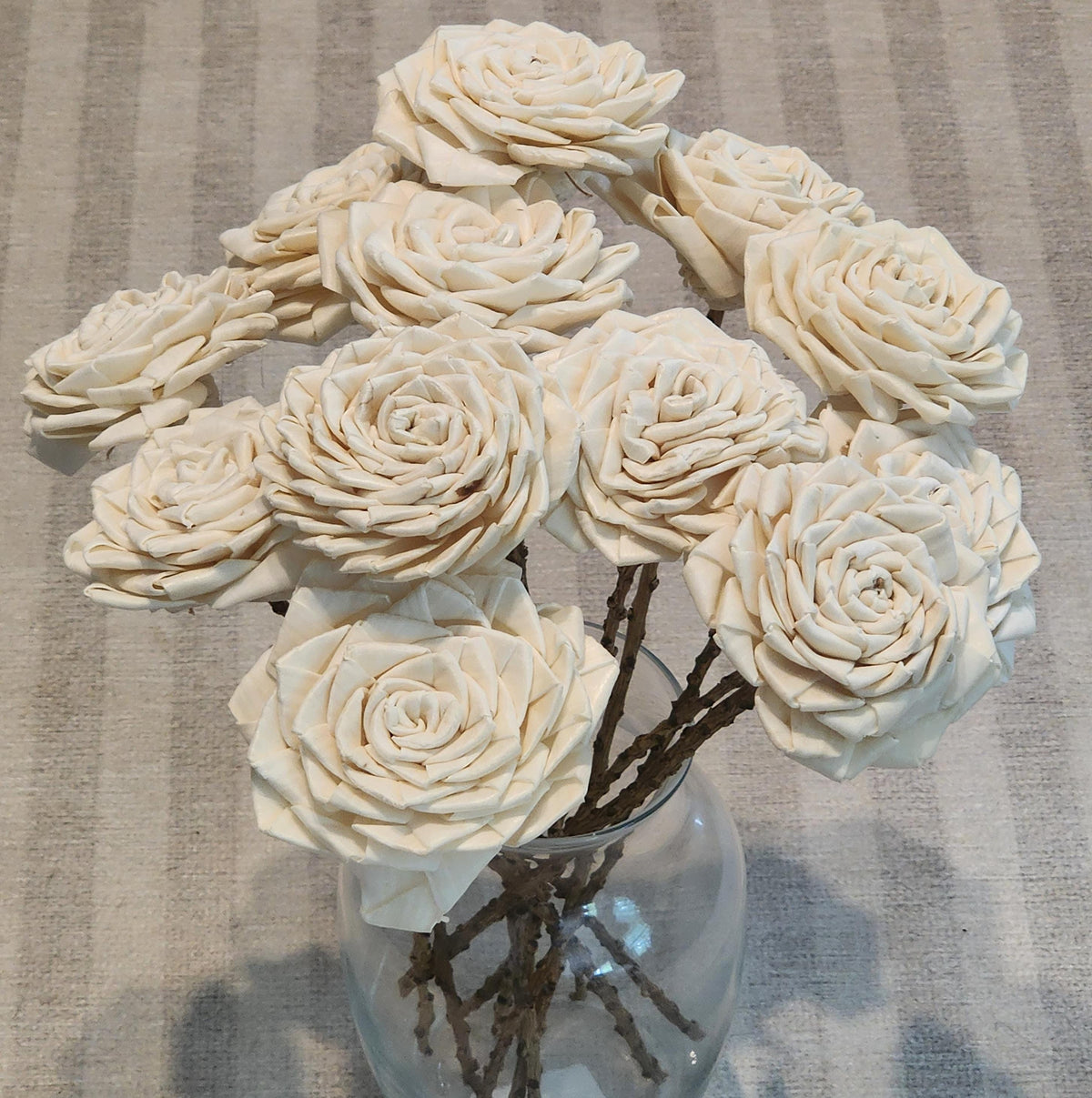 One Dozen 3" Sola Wood Ribbon Rose on 10" Wood Stem, Ivory Wooden Flower, DIY Bouquet Flower, Forever Floral Stem, Craft & Home Decor