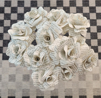 2.5" Mini Book Page Flower on Wire Stem, Handmade Paper Rose, Literary Gift, Upcycled Book Decor, Wedding Centerpiece, Book Lover Gift