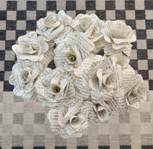 2.5" Mini Book Page Flower on Wire Stem, Handmade Paper Rose, Literary Gift, Upcycled Book Decor, Wedding Centerpiece, Book Lover Gift