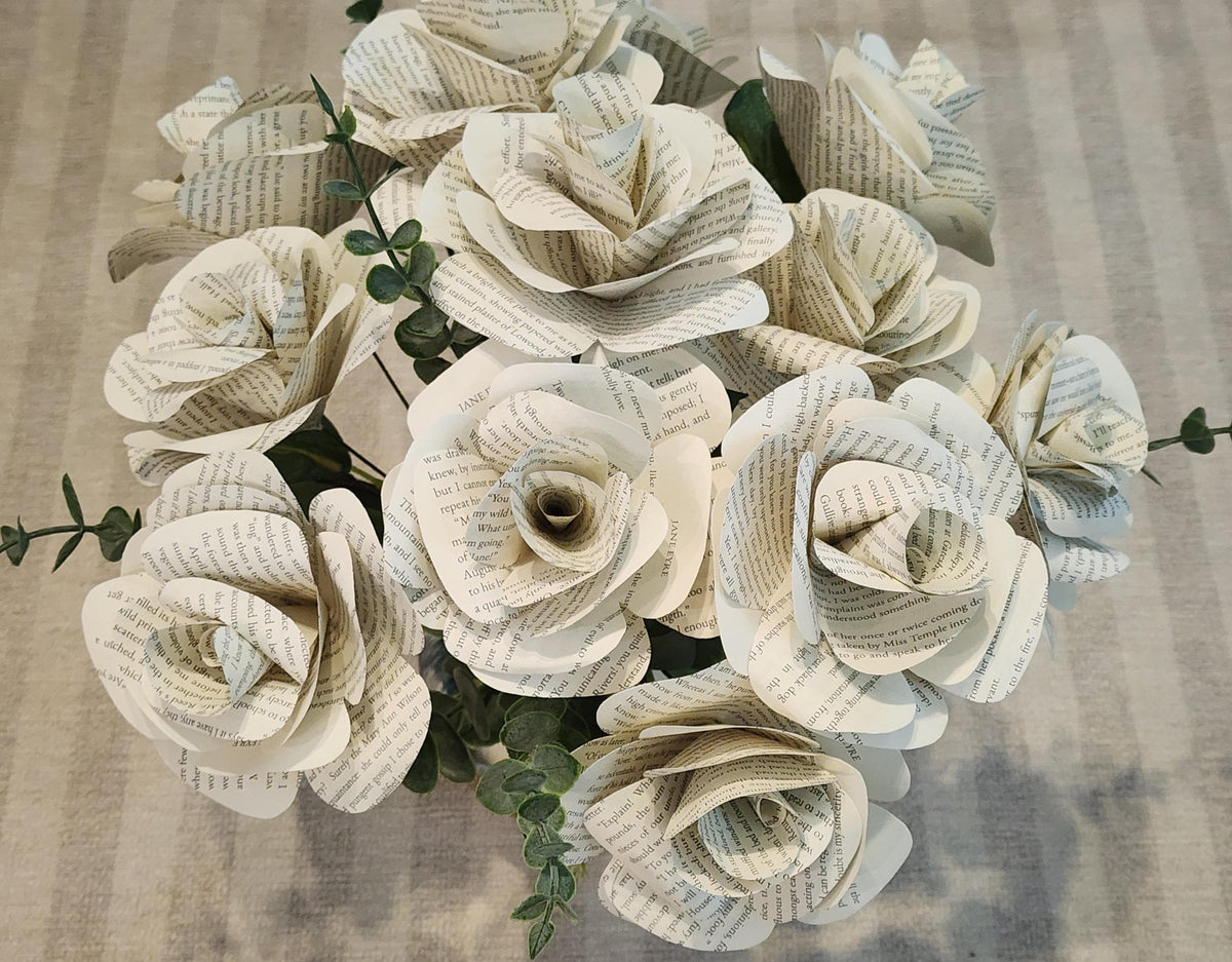 Jane Eyer Book Roses, Book Page Flowers, Handmade Paper Roses, Literary Gift, Book Lover Decor, 1st Anniversary Gift, Charlotte, Bronte