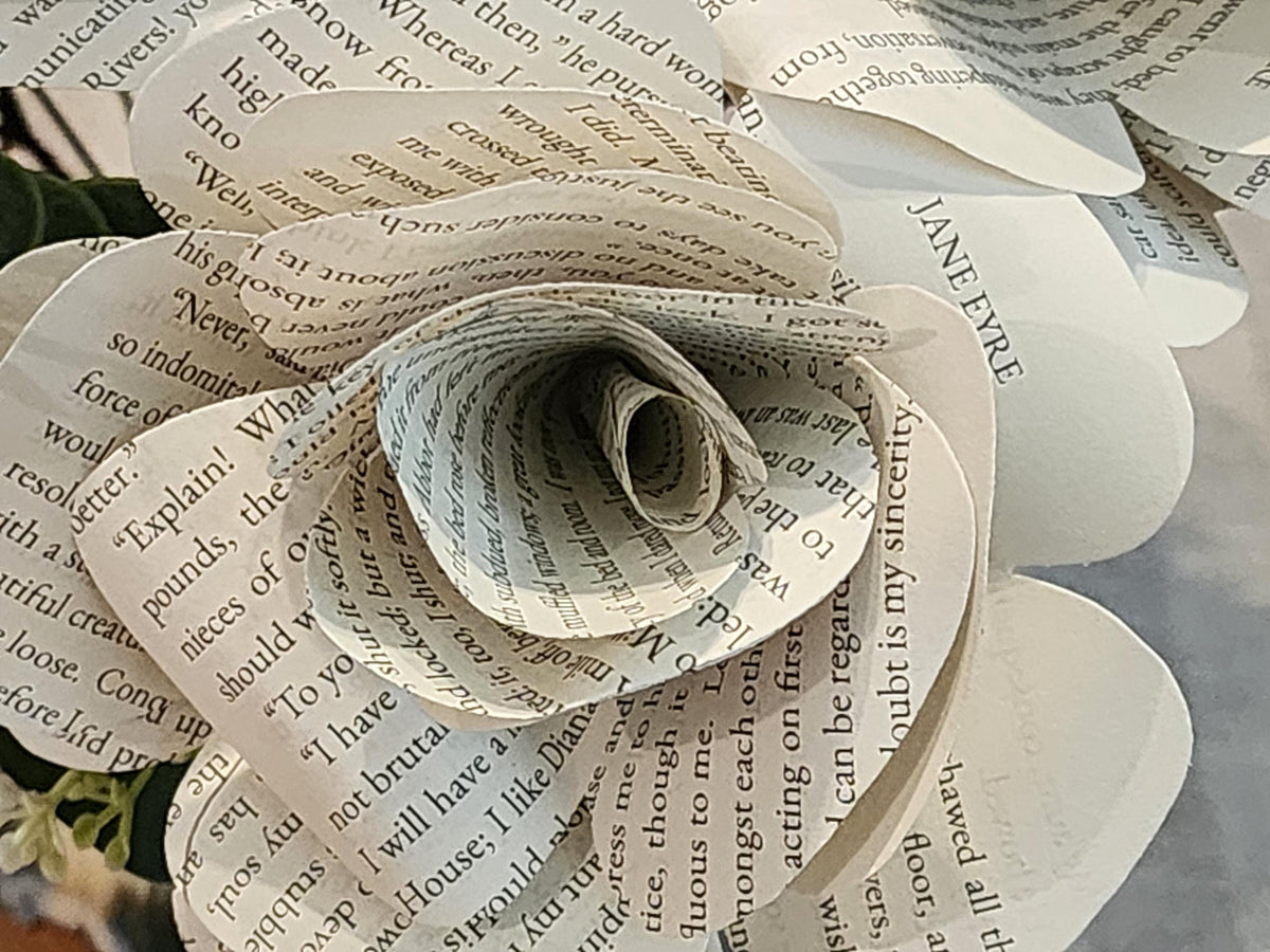 Jane Eyer Book Roses, Book Page Flowers, Handmade Paper Roses, Literary Gift, Book Lover Decor, 1st Anniversary Gift, Charlotte, Bronte