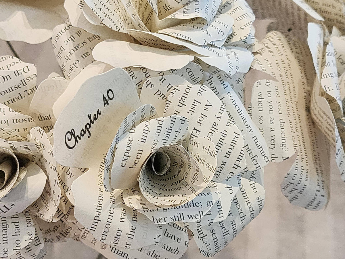 Book Page Flower on Wire Stem, Handmade Paper Rose, Literary Gift, Upcycled Book Decor, Wedding Centerpiece, Book Lover Gift, Paper Flower