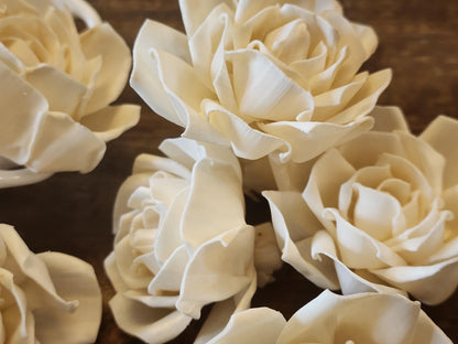 One Dozen 3" Ivory Sola Wood Tea Roses, Handmade Natural Wood Flowers, DIY Wedding Bouquet Flowers, Rustic Floral Decor, Craft Flower Supply