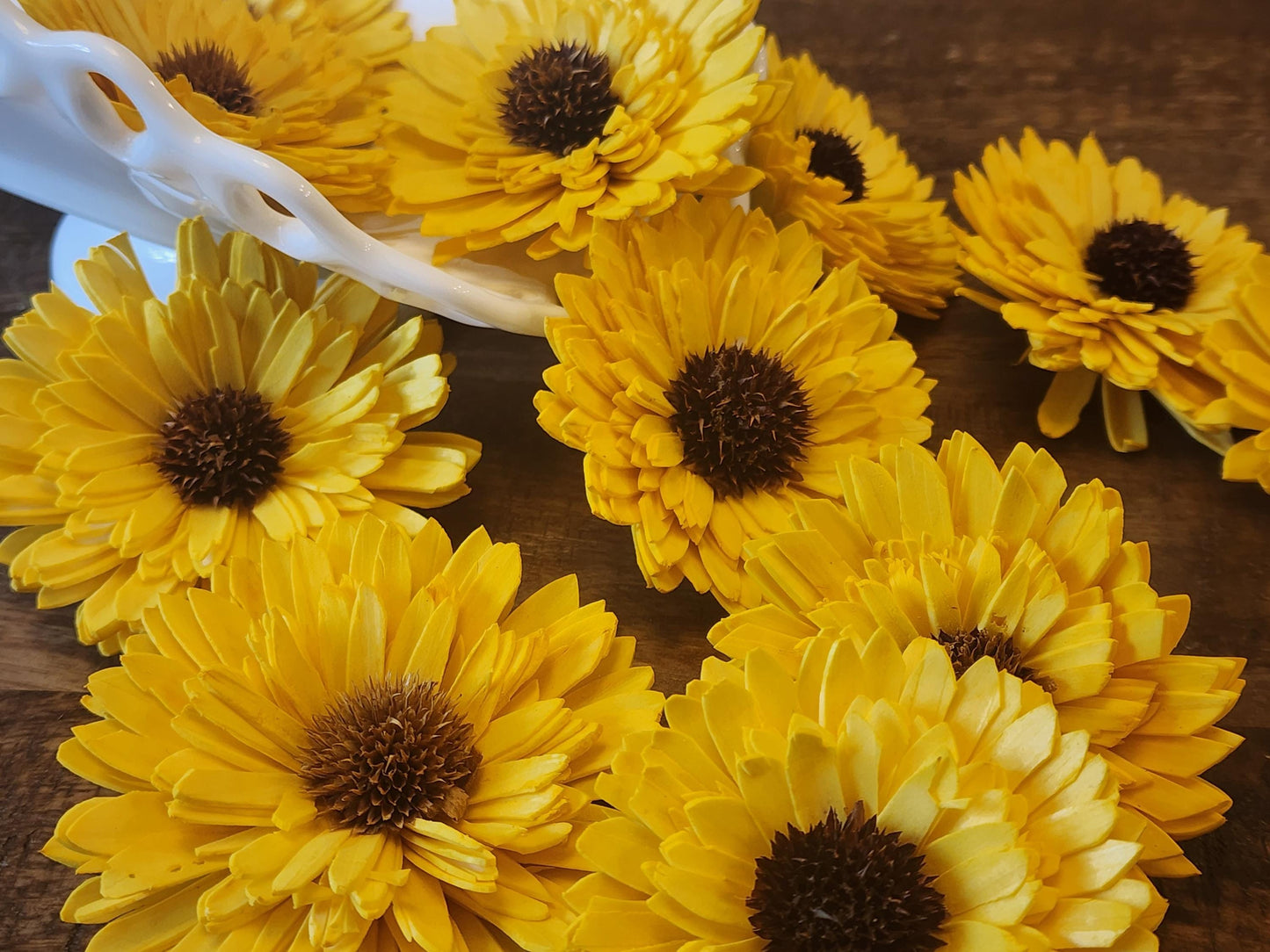 Sola Wood Flowers, 1 Dozen Hand-Dyed Yellow 3" Sunflowers, Wooden Flowers, DIY Wedding Flowers, Bouquet Supplies, Floral Craft Supply