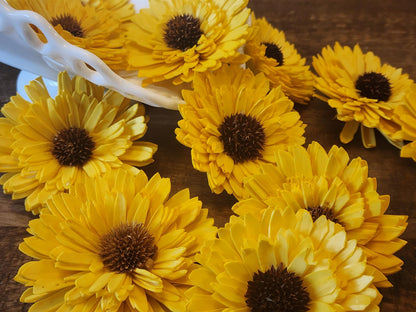 Sola Wood Flowers, 1 Dozen Hand-Dyed Yellow 3" Sunflowers, Wooden Flowers, DIY Wedding Flowers, Bouquet Supplies, Floral Craft Supply