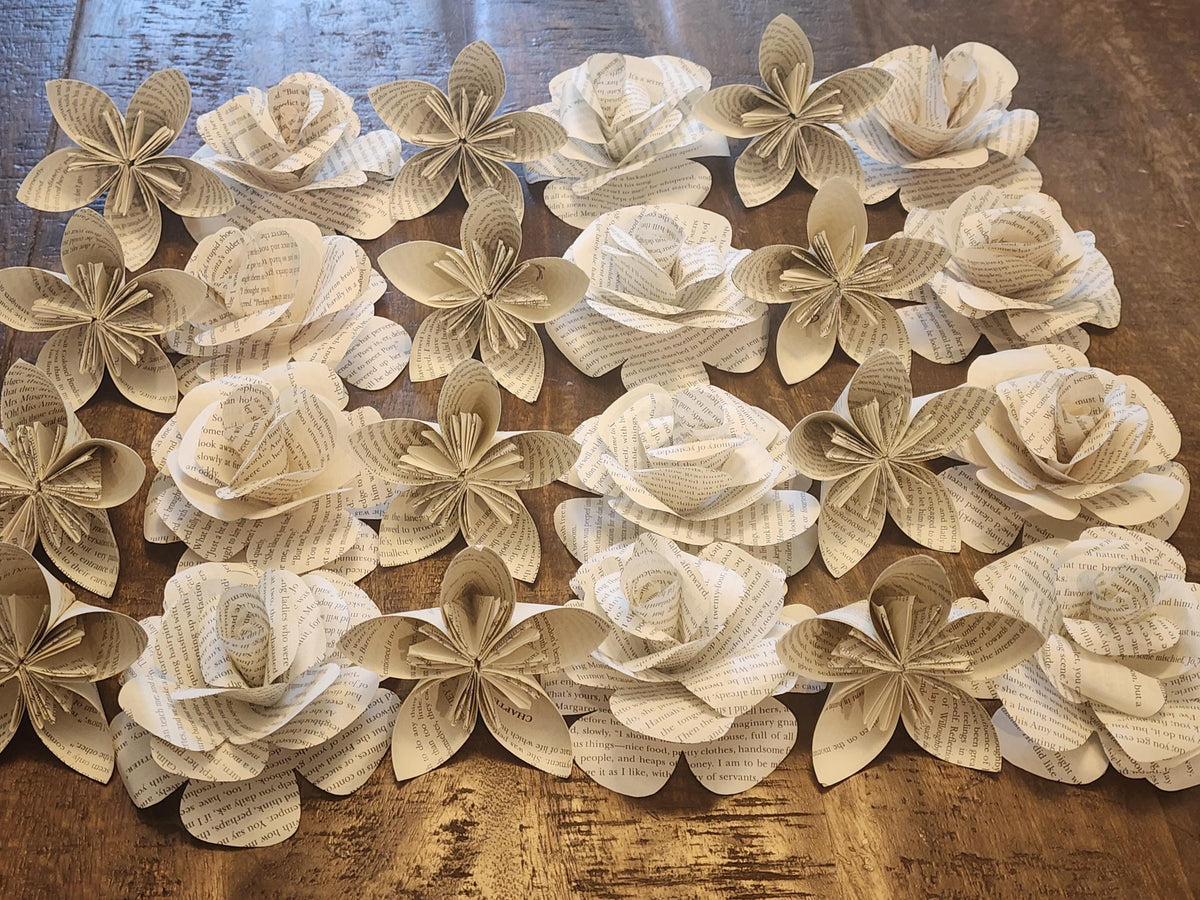 Book Page Flowers: Origami Kusudama & Roses, Book Decor - Set of 24