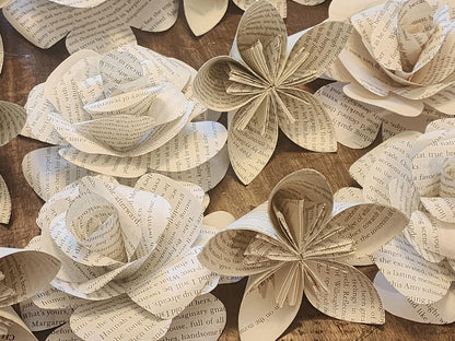 Book Page Flowers: Origami Kusudama & Roses, Book Decor - Set of 24