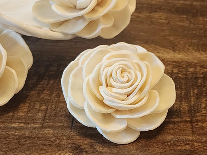 One Dozen 3" Ivory Sola Wood Thick Petal Roses, Bridal Flowers, DIY Wedding Bouquet Flowers, Rustic Floral Decor, Craft Flower Supply