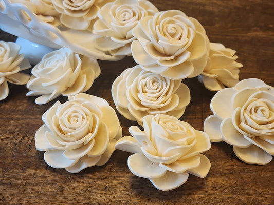 One Dozen 3" Ivory Sola Wood Thick Petal Roses, Bridal Flowers, DIY Wedding Bouquet Flowers, Rustic Floral Decor, Craft Flower Supply